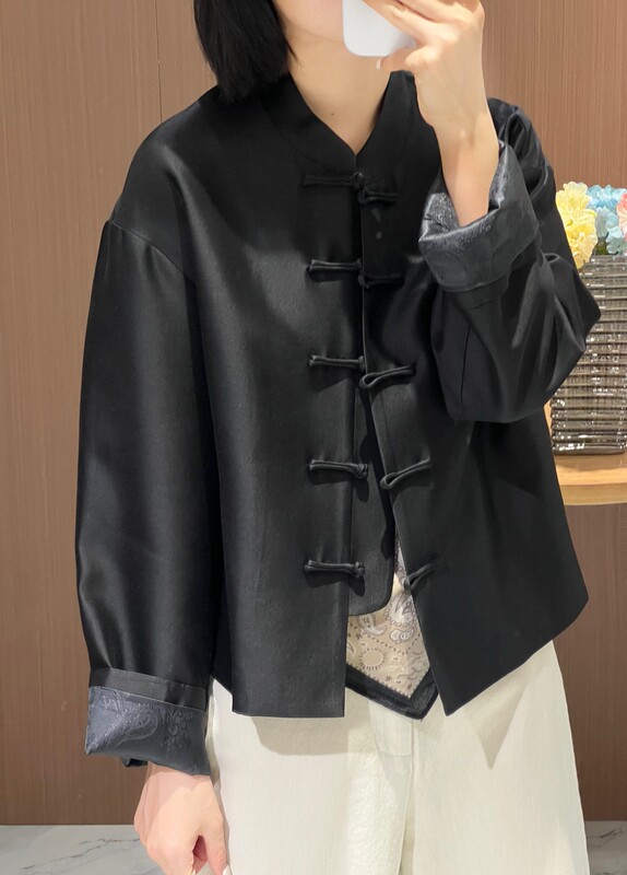 三色南油高品质真丝羊毛混纺新中式外套国风一字盘扣立领唐装上衣|undefined