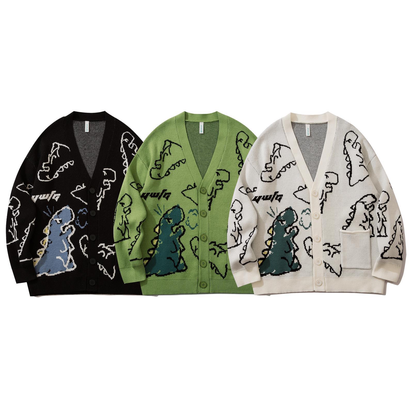 Herr cardigan stickad tröja med dinosaurie höst vinter unisex_voghion.com