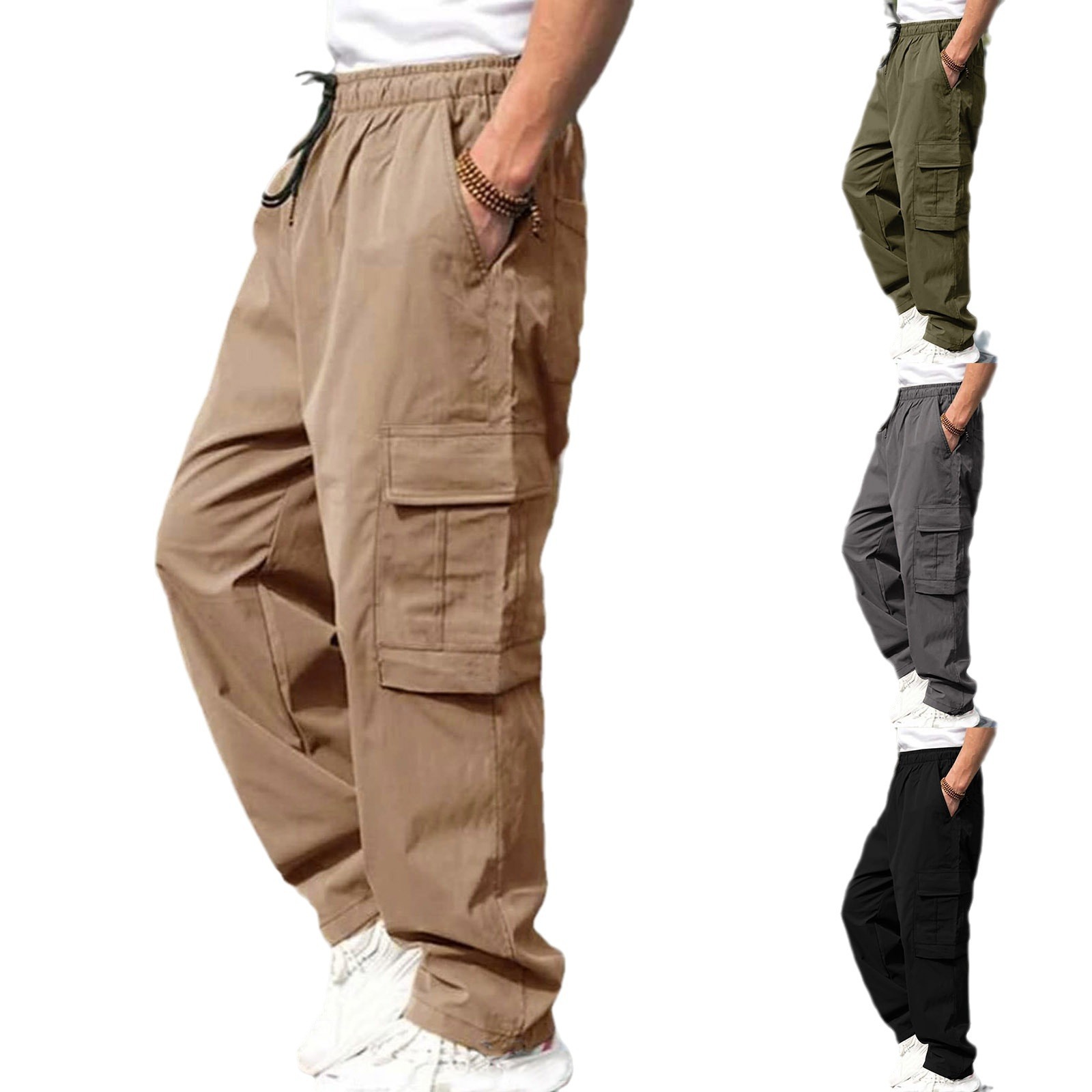 2024 Amazon New Men's Overalls European and American Men's Loose Straight Casual Pants Men's Workwear Pocket Pants