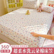 新款A类高克重超柔水洗云朵棉床笠全包床罩两件套家用亲肤三件套
