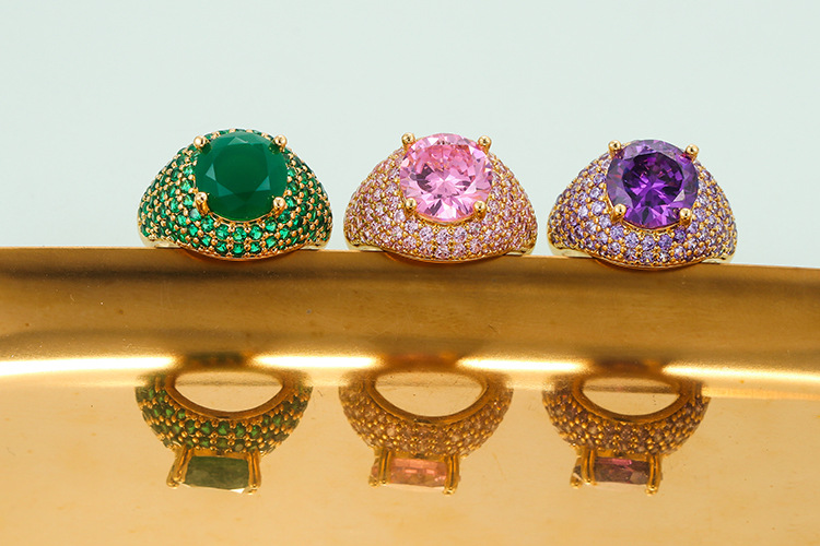 Geometric Pattern Fashion Colored Zircon Micro-inlaid Copper Ring Wholesale Nihaojewelry
