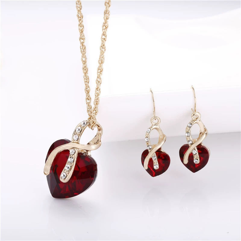 Glass earrings heart shaped, necklace, jewelry, set, European style