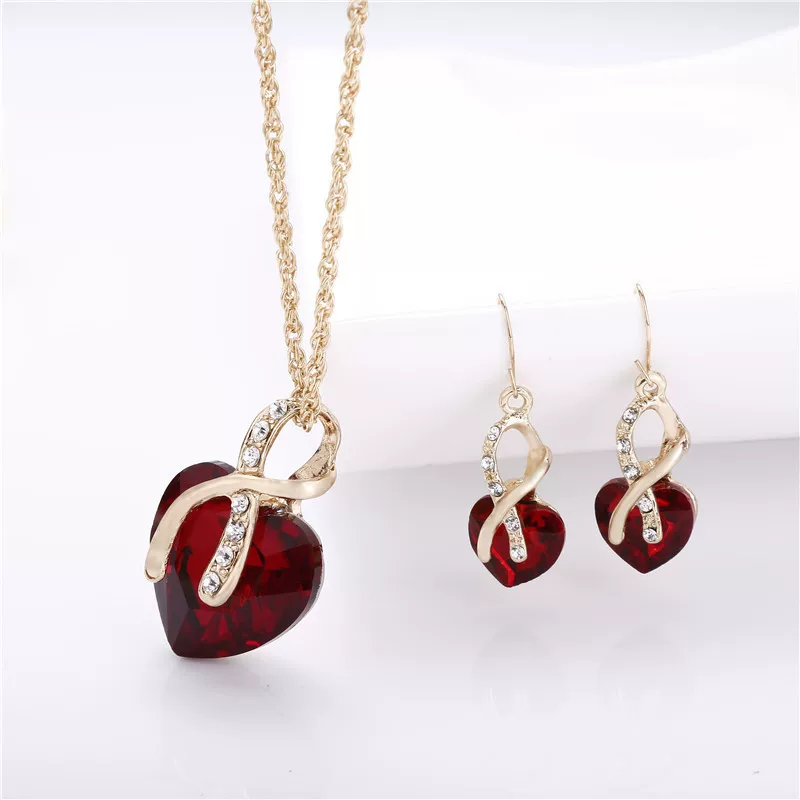 Glass earrings heart shaped, necklace, jewelry, set, European style