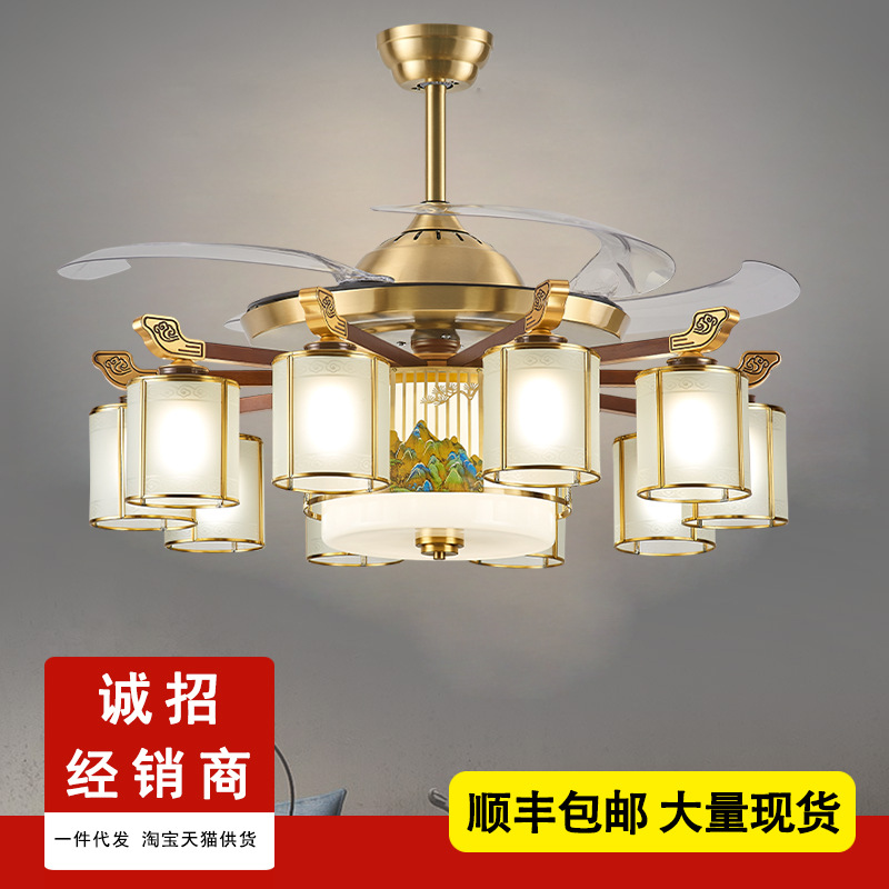 新中式全铜吊灯客厅灯实木现代简约中国风别墅大厅灯茶室复古灯具