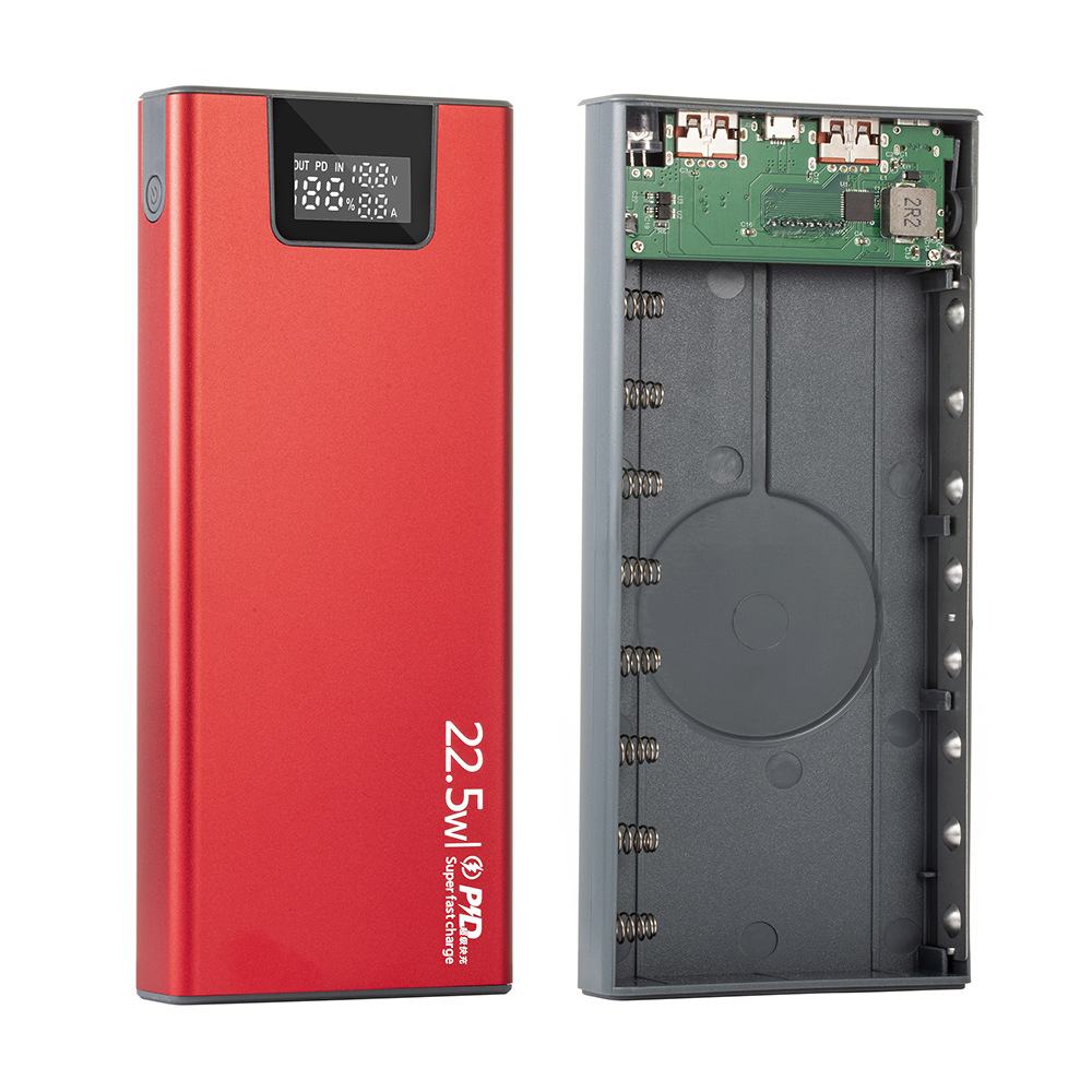 Soldadura-libre 8-sección desmontable aleación de aluminio pantalla digital carga rápida potencia Banco chaqueta pcba 18650 caja de batería