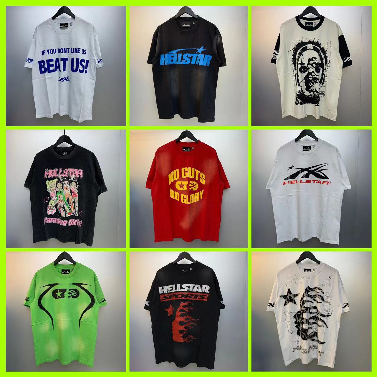 跨境美式潮牌重磅复古地狱之星未来人印花休闲宽松圆领短袖T恤