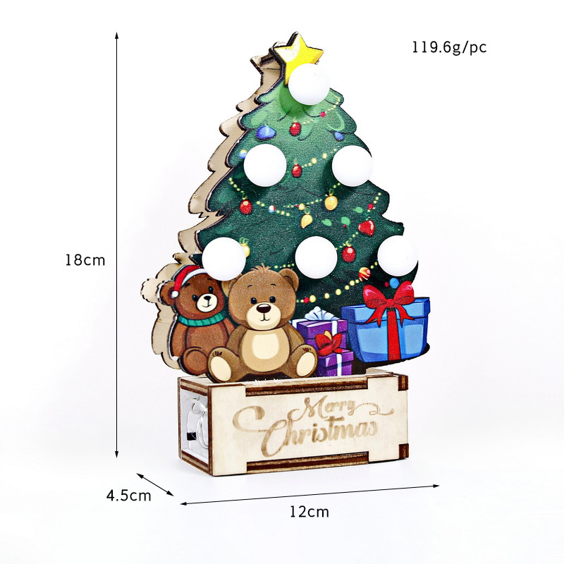 Mini árbol de Navidad de madera, vacaciones navideñas, decoración de fiesta en el hogar, regalo, decoración de árbol pequeño luminoso de mesa