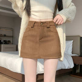 美式复古辣妹鹿皮绒裤裙2025秋冬高腰防走光A字半身裙包臀裙