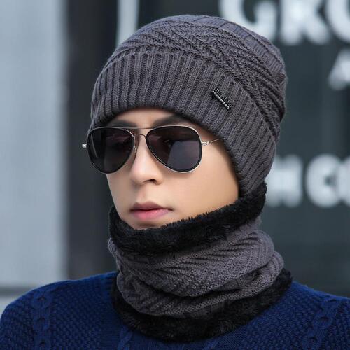 Winter Knitted Wool Hat with Fleece Lining and Thickening, Korean Style Trendy Warmth Insulation Cold Protection Cycling Hat for Men in Autumn and Winter