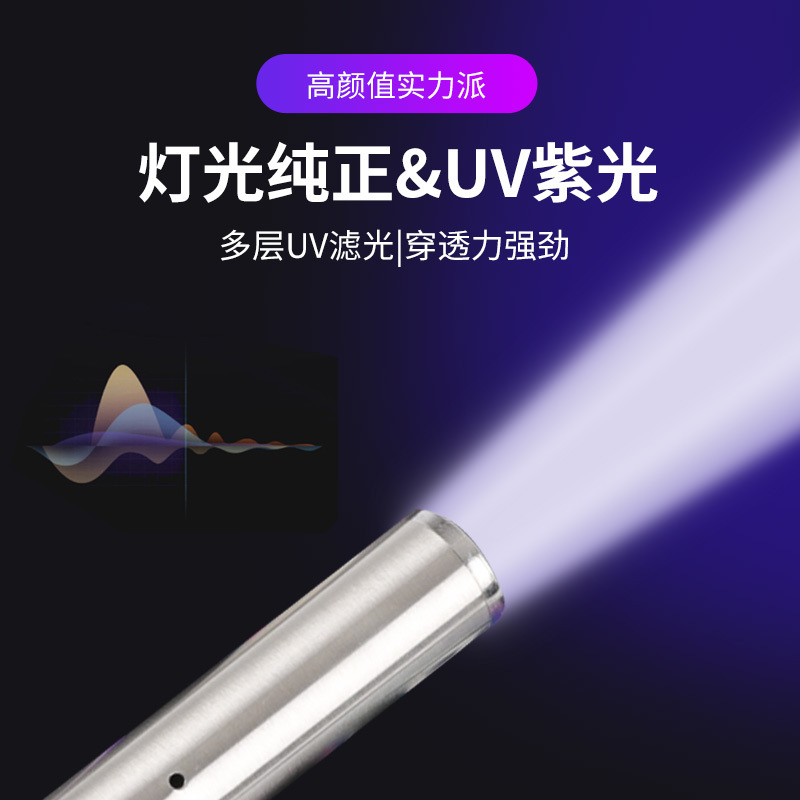 Linterna Detectora de Billetes con Luz Ultravioleta de 365nm, Diseño de Espejo Negro, Recargable, Multifuncional, Lámpara para Detectar Hongos