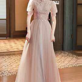 粉色姐妹裙长款2026新款夏季毕业显瘦闺蜜姐妹团礼服裙女婚礼可穿
