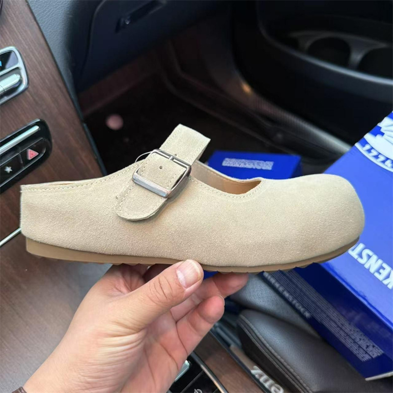 跨境勃肯玛丽珍款软底拖鞋女真皮牛皮半托包头鞋男女休闲防滑增高