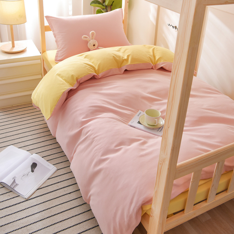 Juego de tres piezas de algodón cepillado, juego de cuatro piezas de algodón puro, dormitorio de estudiantes universitarias, cama individual, sábana, funda de edredón 0,9 m