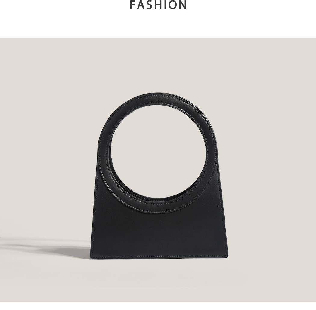 Ring Handle Strap Type Women's Pu Leather Solid Color Classic Style Sewing Thread Square Open Handbag