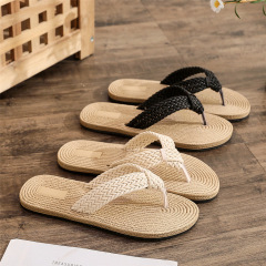 Summer new style imitation hemp rope travel hemp sole women's sandals outer wear flip-flops women's beach wedge heel slippers