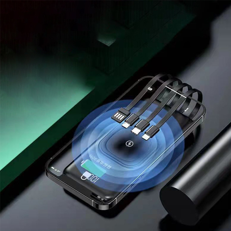 Fábrica delgada cuadrada cargador de paquete flexible para teléfonos móviles generales cargador de paquete flexible al aire libre fuente de alimentación portátil con cable propio