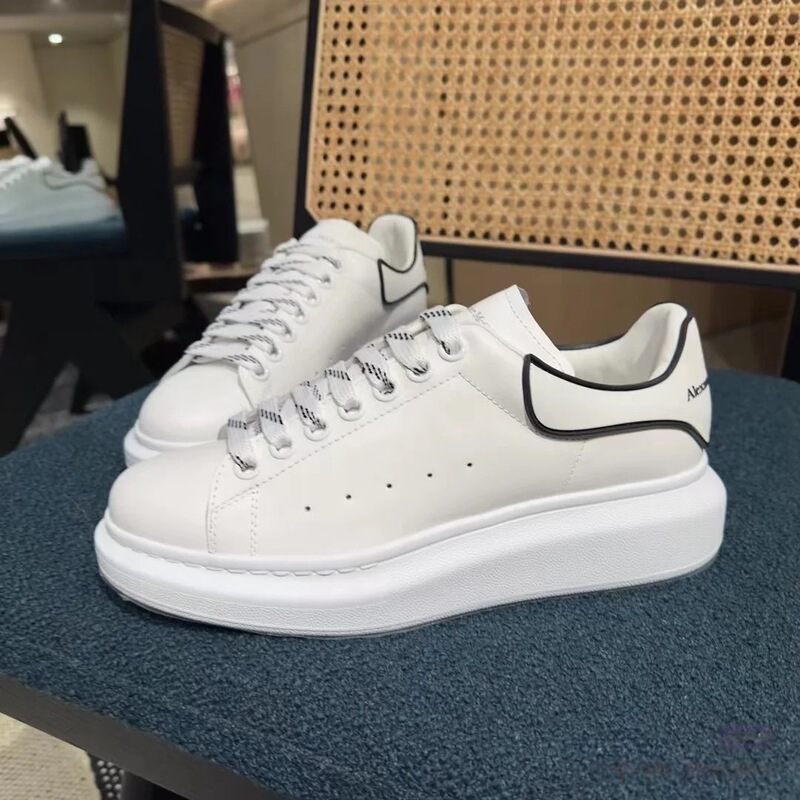 Mcqueen White Shoes for Men and Women 2025 New Genuine Leather Thick-Soled Casual Shoes with Increased Height for Couples Sports Versatile Sneakers