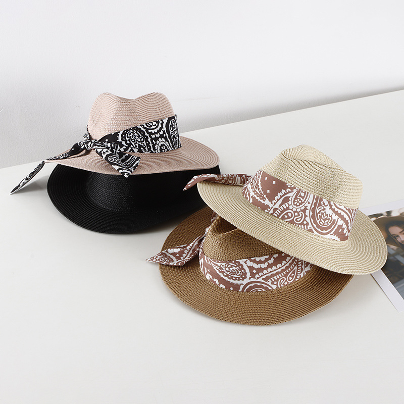 Women's Basic Classic Style Color Block Bowknot Flat Eaves Straw Hat display picture 1