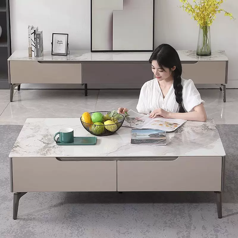 极简意式茶几小户型客厅家用现代简约多功能岩板茶几电视柜组合