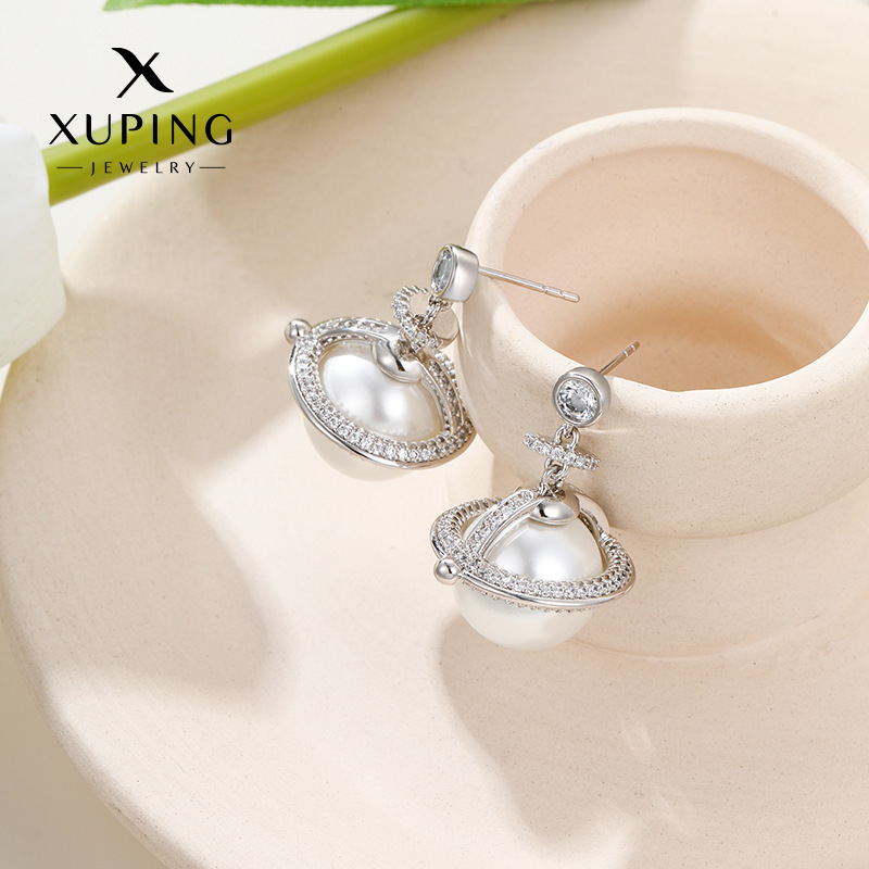 Xuping joyería nuevo arco de sol zircon pendientes de perla imitación pendientes de moda femenina pendientes de temperamento coreano
