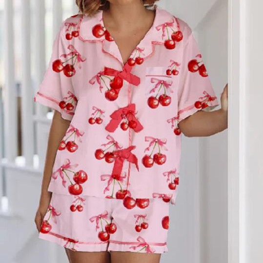2025 Amazon AliExpress cross-border Europe and the United States new love printed short sleeve shorts casual suit women's home clothes 2025 Amazon AliExpress cross-border Europe and the United States new love printed short sleeve shorts casual suit women's home clothes