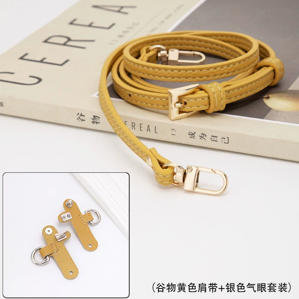 Grain yellow silver buckle 0.9cm wide shoulder strap + GS punch-free set