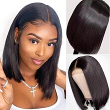 Nuevo producto de Amazon Peluca europea y americana Cabello corto liso para mujer Cabello negro de punto medio Bobo Cabello corto Cabello liso Peluca