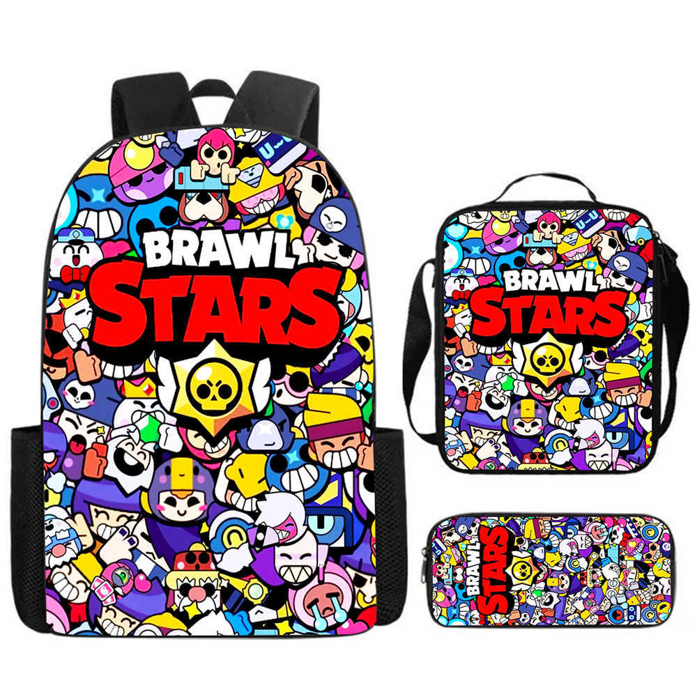 Brawl Stars Elementary School Backpack Cartoon Large Capacity Backpack Three-Piece Set