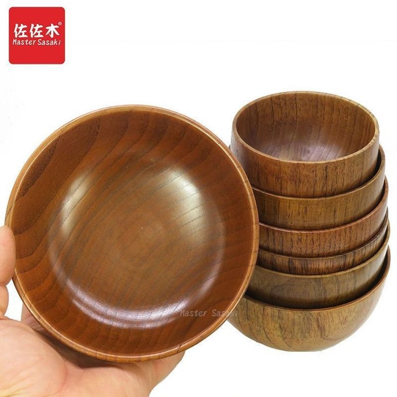 High-quality, aesthetically pleasing Japanese-style solid wood bowls, including large-sized children's bowls, wooden rice bowls, and noodle bowls, a complete set of tableware for home use