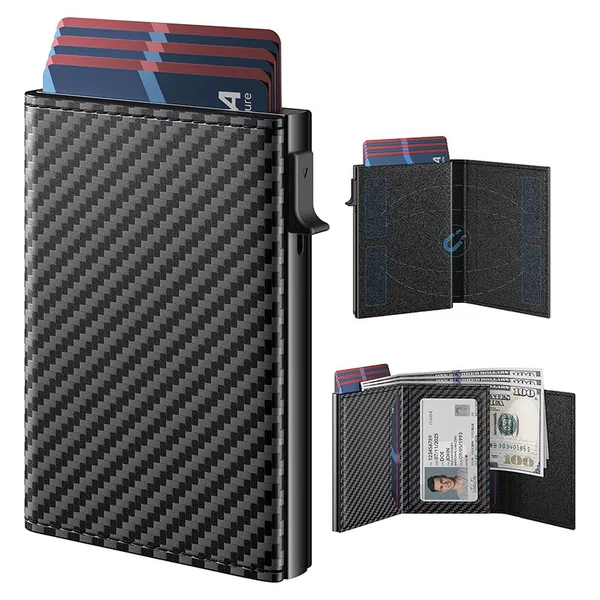 Amazon Style Multifunctional Card Holder Carbon Fiber Men's Wallet Rfid Anti-Theft Automatic Card Ejection Large Capacity B011