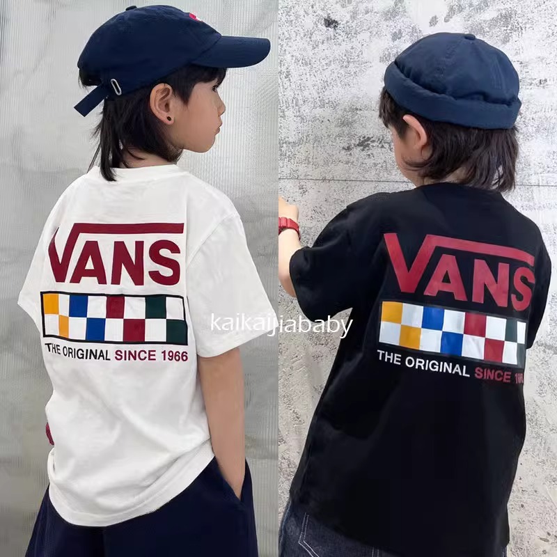 2024年夏儿童棋盘格短袖男女童棉休闲T恤宝宝宽松半袖姐弟装日系