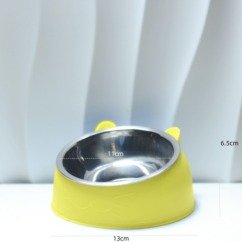 Celebridad de Internet de acero inoxidable gato tazón perro tazón doble tazón protección cervical gato tazón boca oblicua caliente comida para mascotas tazón gato suministros