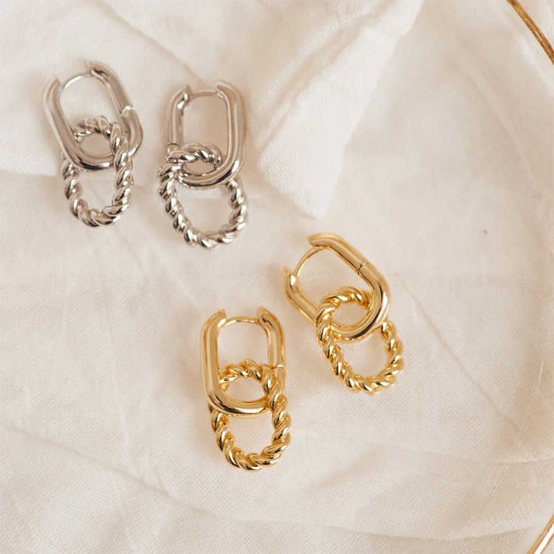 Women's Minimalist French Chic Twisted Geometric Double Layer Earrings Unique Design Ear Cuffs_voghion.com