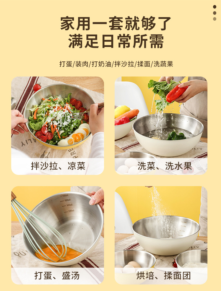 厂家直销韩式沙拉盆不锈钢家用沙拉碗带刻度和面盆烘焙打蛋料理盆详情8