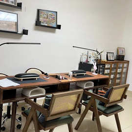 日式复古风实木多抽屉收纳带吸尘器美甲台单双人俄式美甲桌默认项