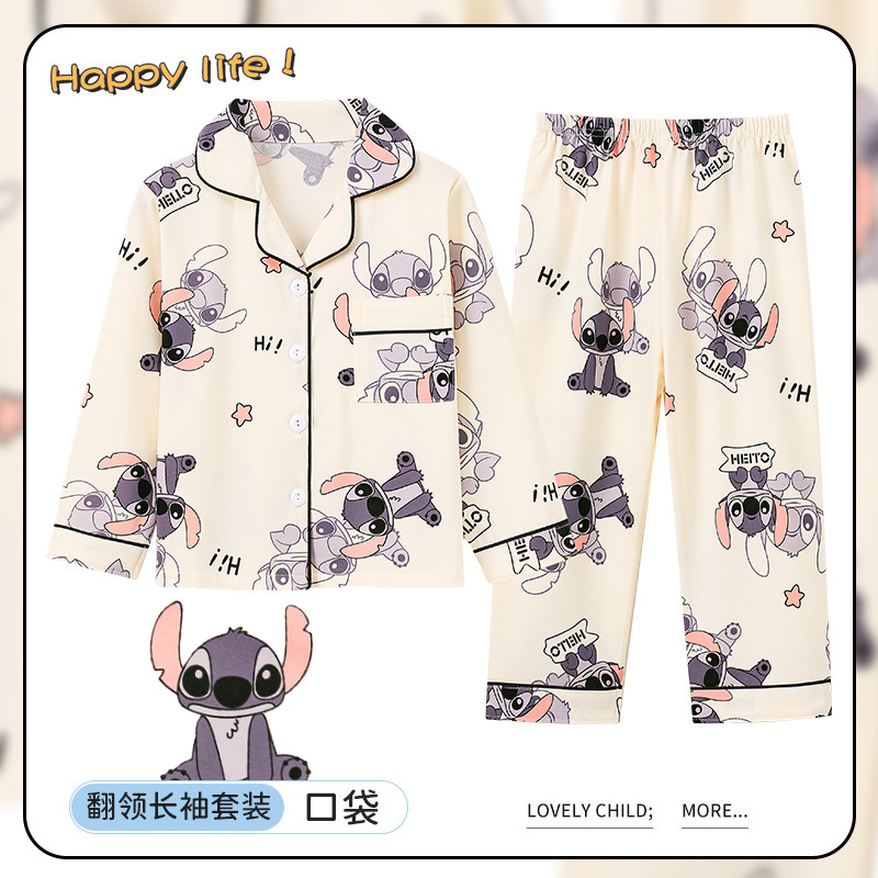 A generation of boys' pajamas spring and autumn long sleeve girl lapel cartoon children's suit pajamas boys home clothes
