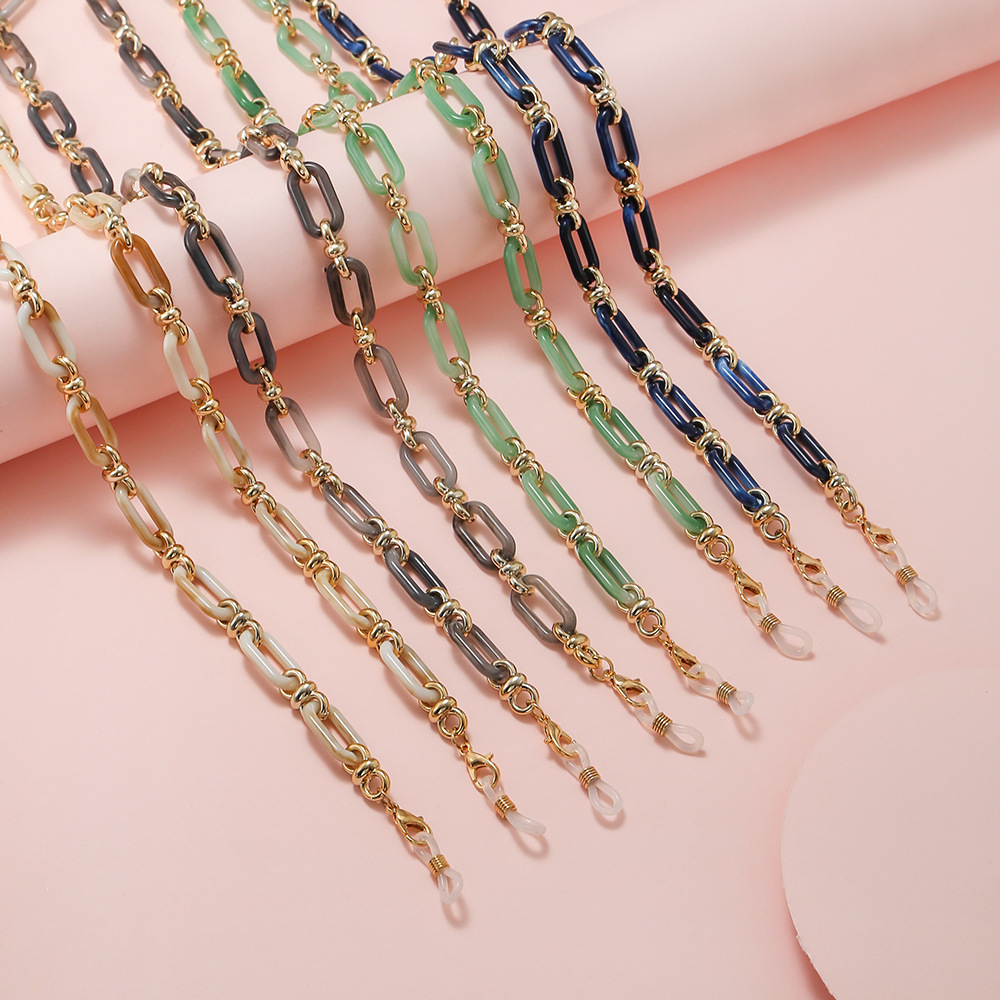 European and American cross-border fresh colorful acrylic square ring clasp eyeglass chain fashion accessory chain anti-fall chain