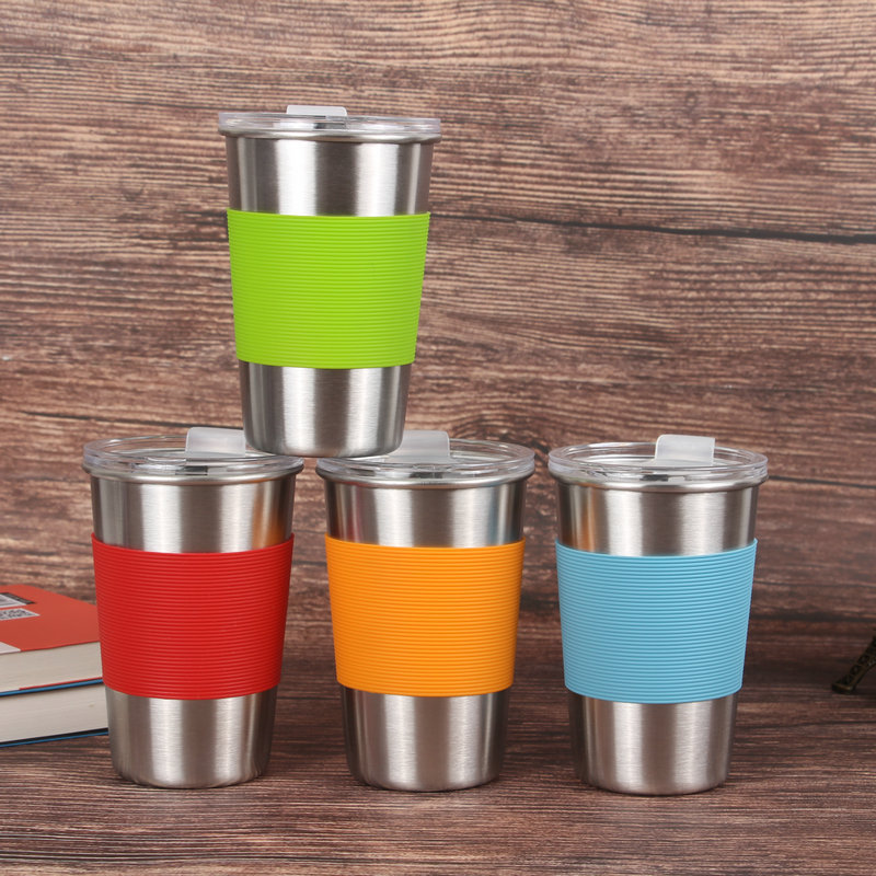 304ステンレスカップシリコンカップ付きプラスチック蓋コーヒーカップ飲料ミルクカップ|undefined