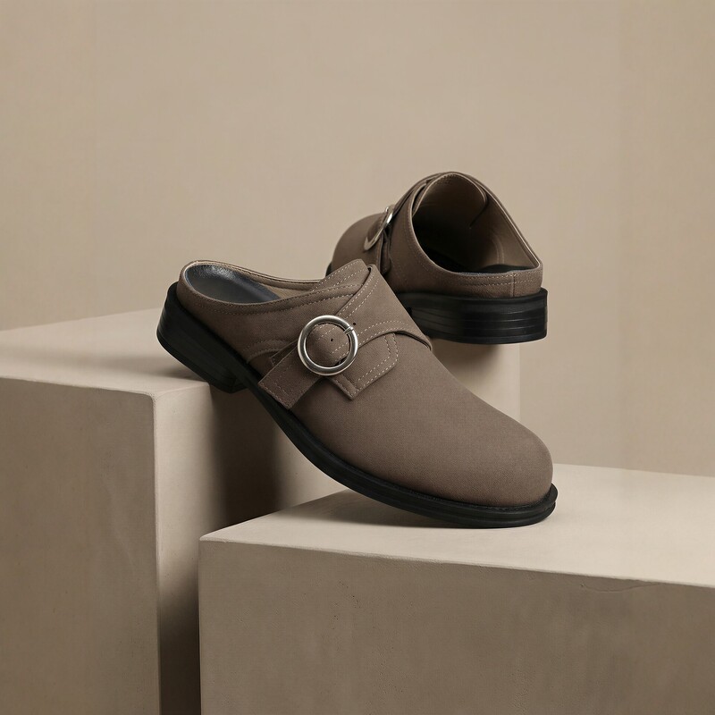 2026 New Summer Style Men's Toe-Toe Slippers, Genuine Leather, Breathable, Non-Slip, Soft-Soled Casual Mule Shoes, Men's Fashionable and Versatile Shoes
