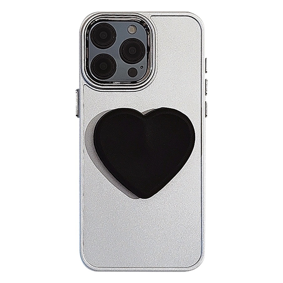 Funda para teléfono Apple iPhone 16 con soporte en forma de corazón negro 17promax, sensación de alta gama, adecuada para 11, galvanizada 12, suave 15.