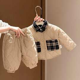 男童秋冬套装宝宝加绒棉袄夹棉棉衣棉裤婴幼儿冬季保暖分体两件套