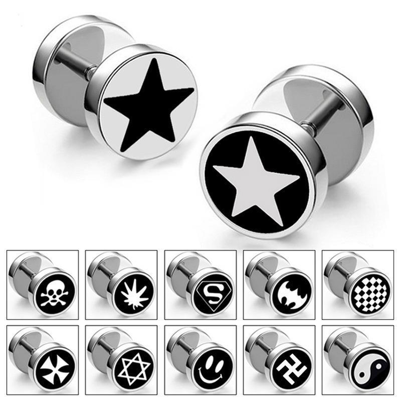 Cross-border allergy resistant titanium steel men's earrings fashion dumbbell earrings black street trendy Korean ornaments