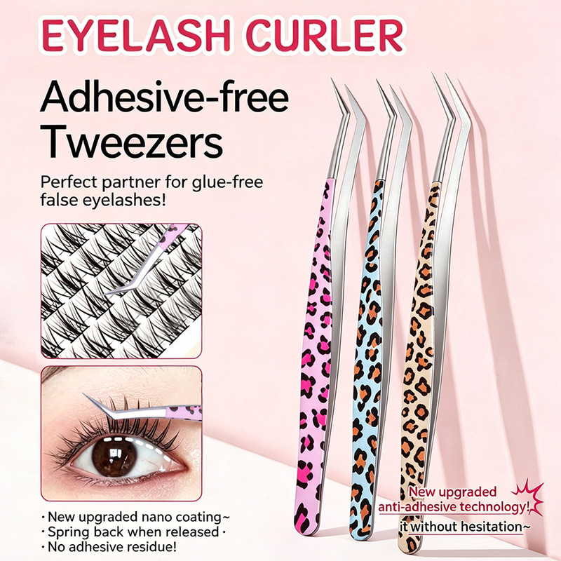 Multifunctional Leopard Print Tweezers for Nail Art, Used for Picking up Nail Stickers, with Silicone Pressing Stick for Embossing, Japanese-Style Nail Art Tool