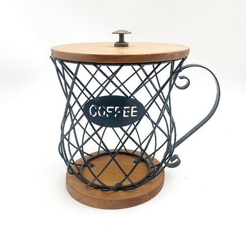 Factory Direct Sales Iron and Wood Coffee Capsule Storage Basket Kitchen Living Room Shelf Entertainment Wedding Occasion Prop Wholesale