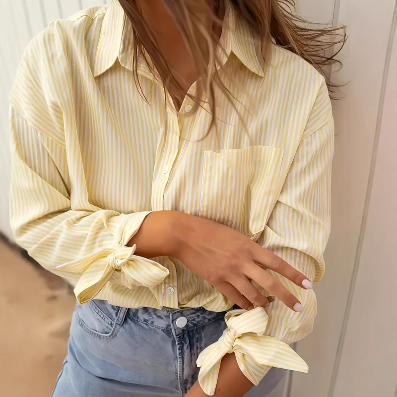 New Modern Fashion Striped Niche Design Long-Sleeve Women's Loose Versatile Shirt Unique Texture Trendy Shirt