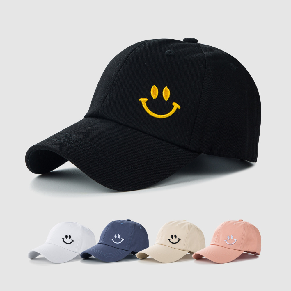 Ins Cara Sonriente Bordado Gorra De Béisbol De Verano De Estilo Coreano Color Sólido Reducción De Edad Gorra Pico Hip Hop Ala Curva Sombrero De Sol De Moda display picture 1