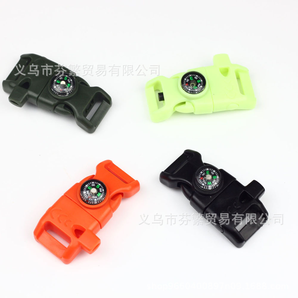 Outdoor Camping Style Wilderness Survival Equipment Compass Whistle Flint Buckle Multi-Purpose Plastic Paracord Accessories Plug
