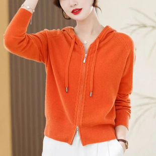 2025 Spring & Fall Outer Wear Hooded Cardigan Women's Knitted Outer Long-Sleeved Loose Pure Color Bottoming Sweater Jacket
