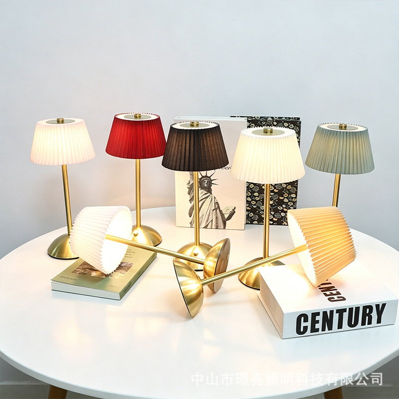 Fabric Table Lamp, Cross-Border Pleated Fabric Night Light, Home Decor, Restaurant, Bar, Bedroom, Living Room Atmosphere Light