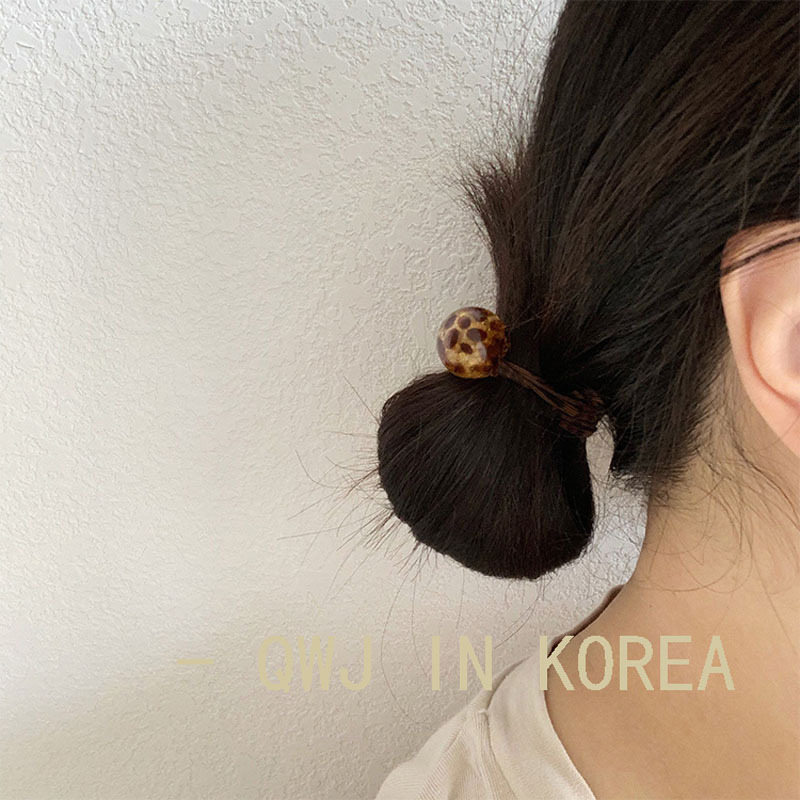 Anello per capelli con piccola pallina rotonda con stampa leopardata trasparente in stile coreano, elastico, alla moda quotidiana, con coda di cavallo, elastico per capelli_voghion.com